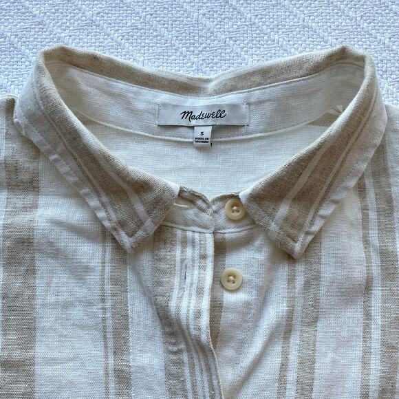 Madewell Linen-Blend Safari Shirt: Undyed Edition Natural Button Up Short Sleeve - Picture 9 of 10